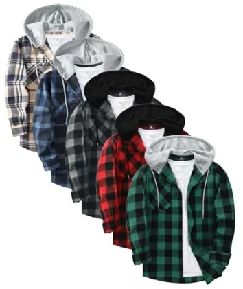 5-Pack Little Beauty Men's Plaid Flannel Hooded Button-Down Shirt Jacket