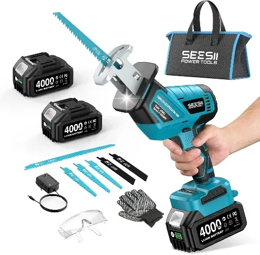 SEESII Reciprocating Saw Cordless 3500 RPM with 2 x 4.0Ah Batteries