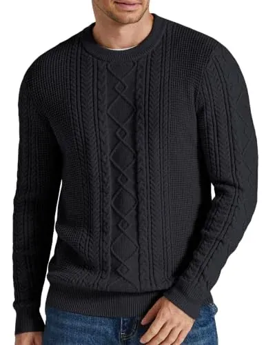 COOFANDY Mens Cable Knit Crewneck Sweater