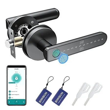 BIWIBON Fingerprint Door Lock / Knob w/ 5 Unlock Options (Black)