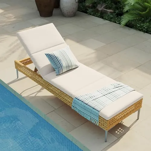 Grand patio Wicker Outdoor Chaise Lounge, 3 Adjustable Positions, Cream