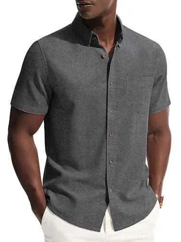 PJ PAUL JONES Men's Linen Cotton Short Sleeve Button Down Shirt