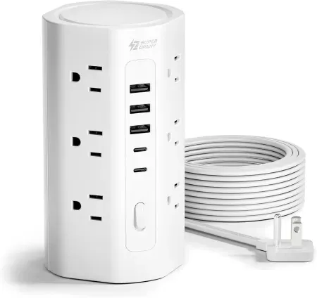 10' 1700J Superdanny Tower Power Strip w/ 12 AC Outlets