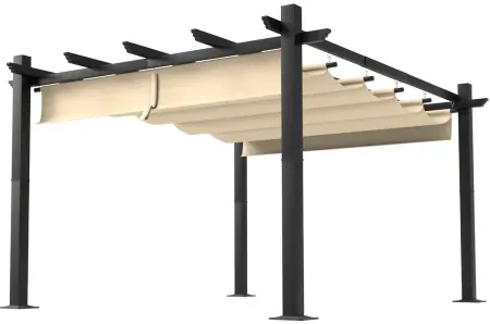 Sunmthink 10' x 12' Outdoor Retractable Pergola w/ Sun-Proof Canopy