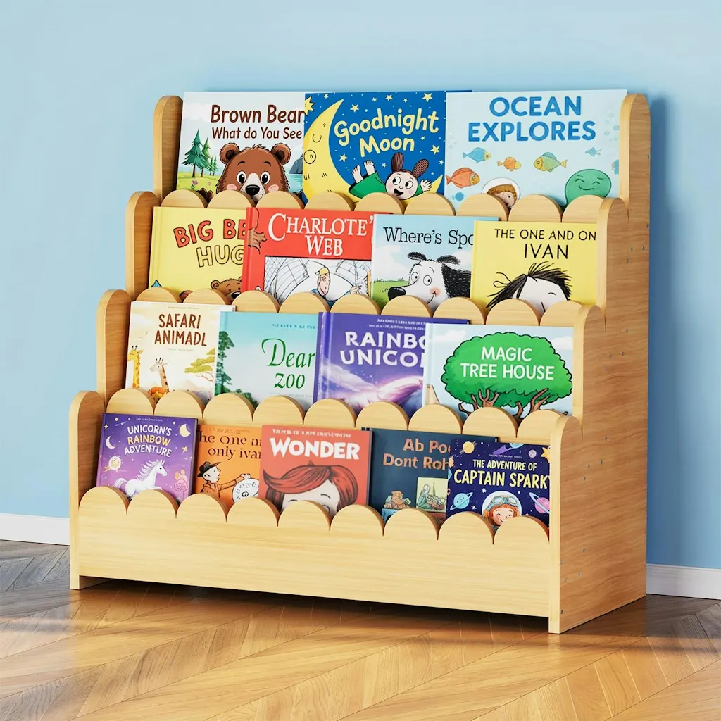 SpaceAid 4-Tier Scalloped Bookshelf Montessori Bookcase