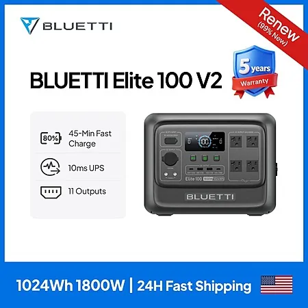 Refurbished: Bluetti Elite 100 V2 1800W/1024Wh Portable Power Station