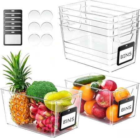 iCASA 6 Clear Fridge Organizer Bins w/ Labels