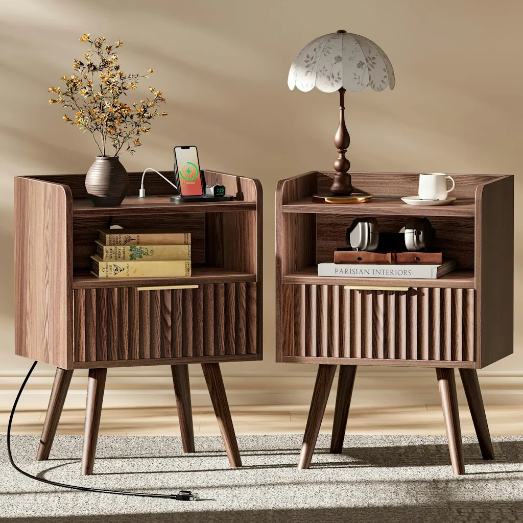 Huuger Nightstand Set of 2 w/ Charging Station