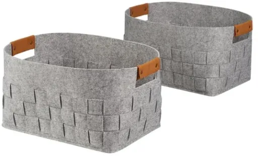 Mainstays Medium Woven Felt Storage Basket w/ Faux Leather Handles 2-Pack
