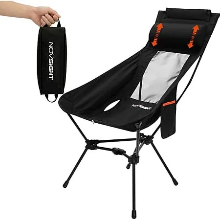 NOVSIGHT Portable High Back Folding Camping Chair w/ Removable Pillow & Pocket