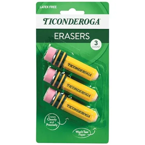 Ticonderoga Pencil-Shaped Erasers, 3-Count (Yellow)