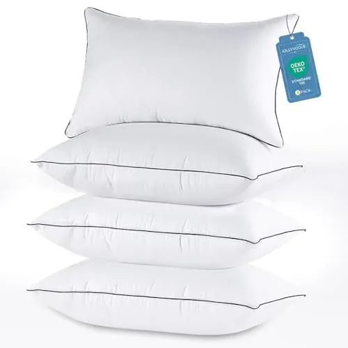JOLLYVOGUE Queen Size Cooling Firm Pillows 4-Pack with Oeko-Tex Down Alternative