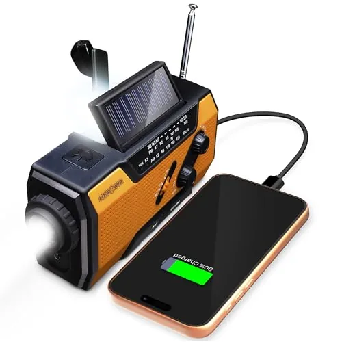 FosPower NOAA Emergency Weather Radio A1 7400mWh Solar Hand Crank