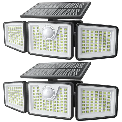 daphino 2500LM Solar Lights, Motion Sensor Outdoor Lights, 3-Head, 2 Pack