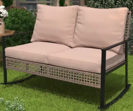 Ainfox Outdoor Wicker Rattan Rocking Loveseat