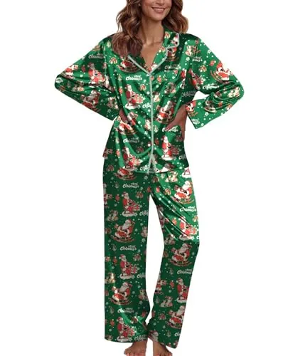Ekouaer 2 Piece Long Silk Pajama Sets