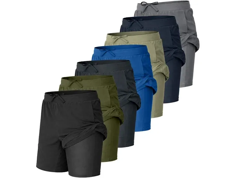 5-Pack Assorted Men's 2-in-1 Stretch Quick Dry Gym Running Shorts with Compression Liner