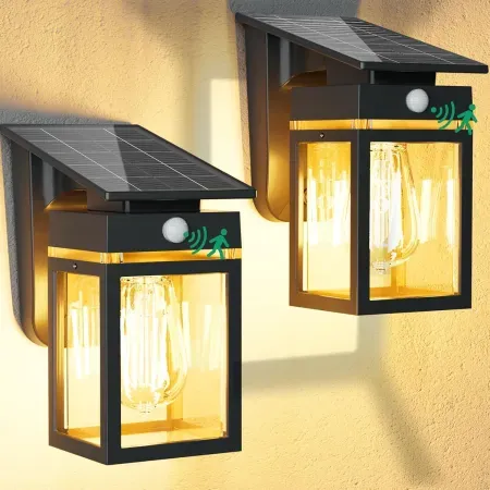 2-Pack Cybrasc Solar Outdoor Wall Lanterns w/ Motion Sensor