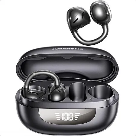 SUPERONE Open Ear Clip-On Bluetooth Earbuds w/ Air Cushion & LED Display
