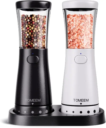 TOMEEM Electric Salt and Pepper Grinder Set with Storage Base