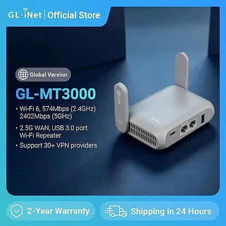 GL.iNet GL-MT3000 (Beryl AX) Wi-Fi 6 Wireless Travel Gigabit Router