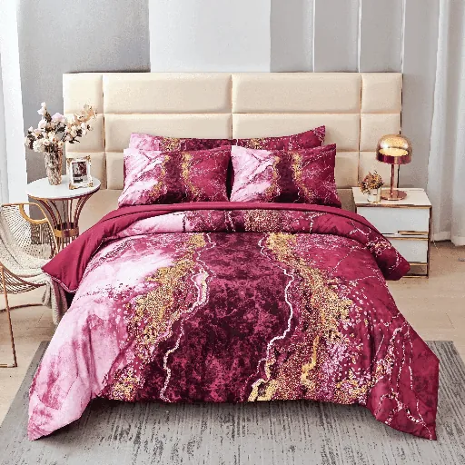 Burgundy Red Full Size 6-Piece Marble Bed in a Bag Comforter Set