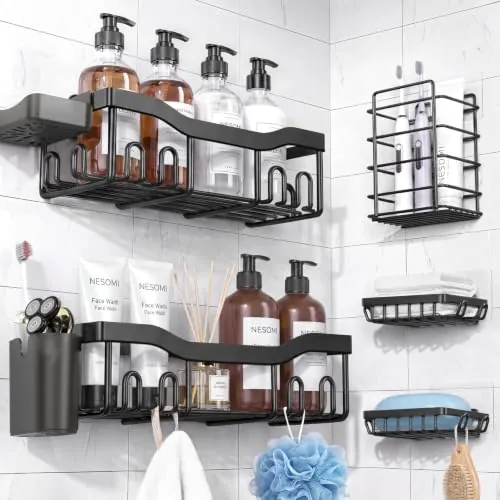 7 Piece Shower Caddy Organizer Shelf Black Stainless Steel