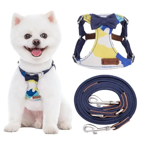 Puppytie No-Pull Medium Dog Harness & Leash Set (16.5-31 lbs, Pattern-Navy)