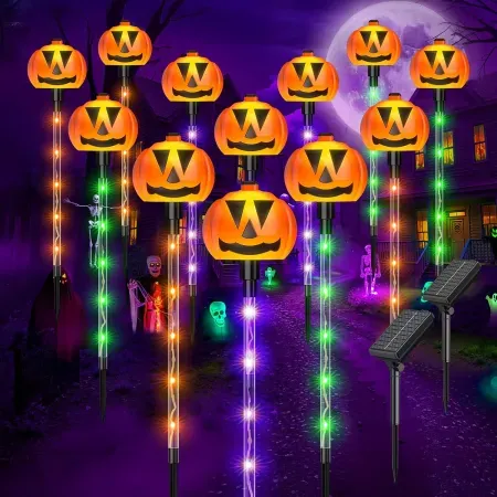 12-Pack Halloween Stake Pumpkin Lights w/ 84 Colorful LEDs
