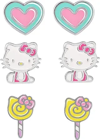 3-Piece Sanrio Hello Kitty Girls' Stud Earrings Set