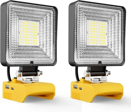 2-Piece LIVOWALNY 6000LM LED Work Lights for Dewalt 20V Battery