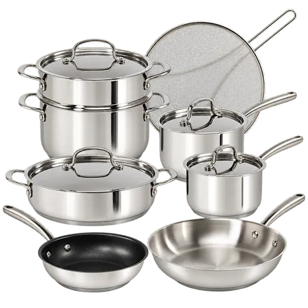 Goodful 12-Piece Classic Stainless Steel Cookware Set