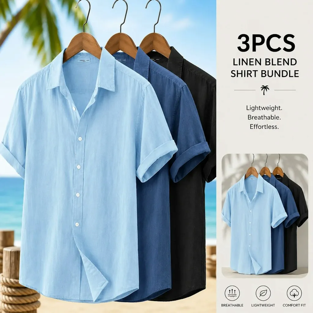 Men's Cotton Linen Shirt 3-Pack