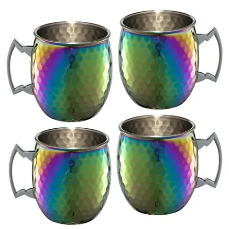 Set-of-4 CAMBRIDGE 20oz Silversmiths Rainbow Hammered Moscow Mule Mugs