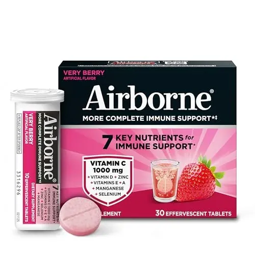 Airborne 1000mg Vitamin C Very Berry Immune Support Tablets, 30-Count
