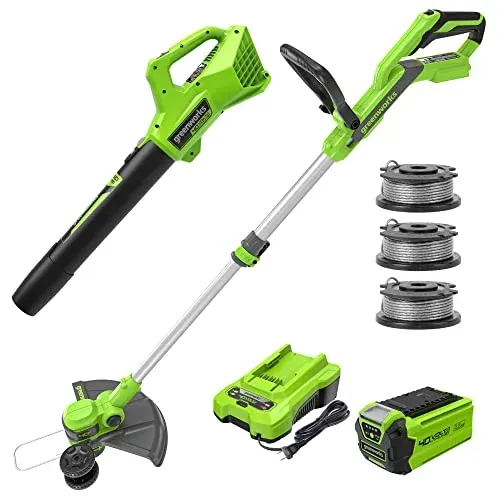 Greenworks 40V 13 in String Trimmer & 350 CFM Blower Combo, 2.0 Ah Battery