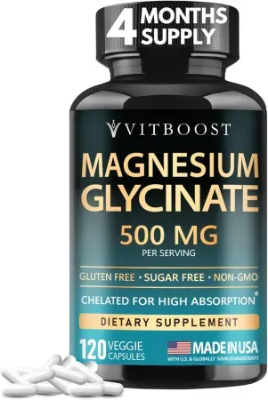 VITBOOST Magnesium Glycinate Support Sleep 120 Veggie Capsules