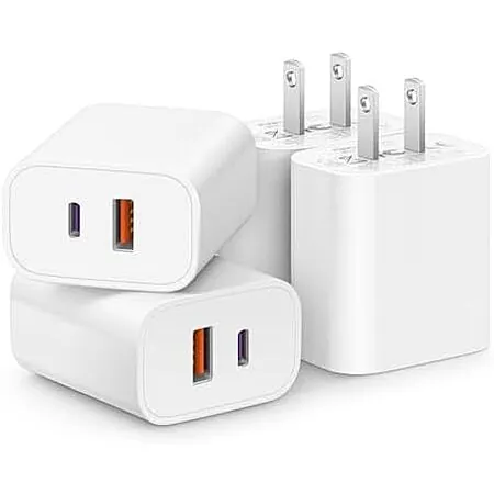 4-Pk CXX 2-Port 20W USB-C + QC 3.0 USB-A Wall Adapters