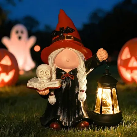 WONDHOME Halloween Witch Gnome Garden Statue