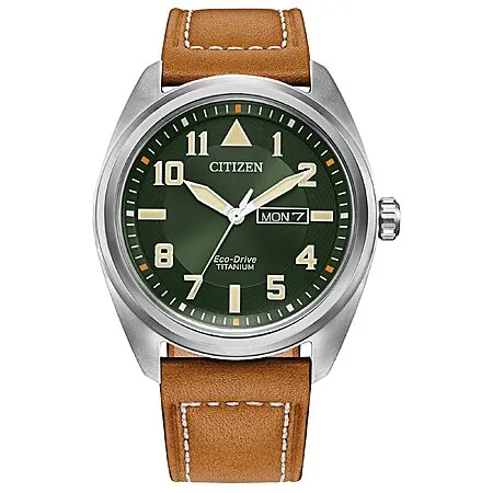CITIZEN Men's Eco-Drive Garrison 42mm Super Titanium Watch w/ Brown Leather Strap
