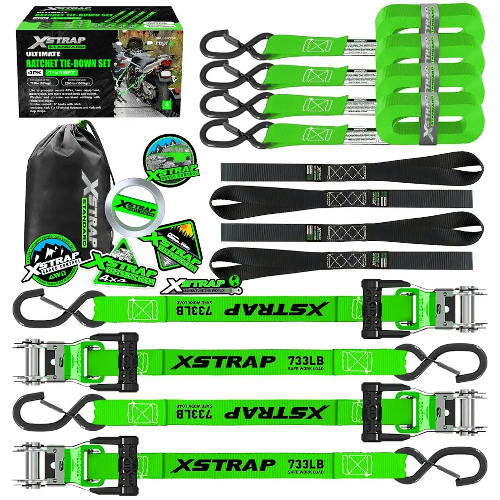 15-Foot Motorcycle Ratchet Tie Down Straps 4-Pack