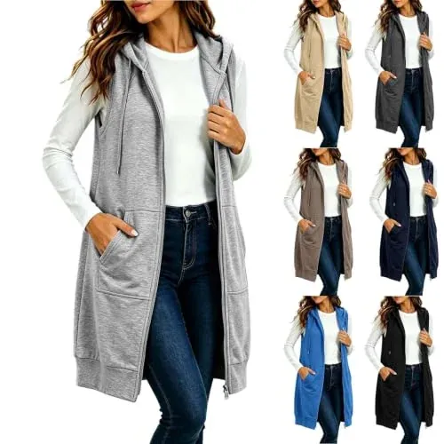 Oversized Lightweight Loose Zip Up Sleeveless Hoodies
