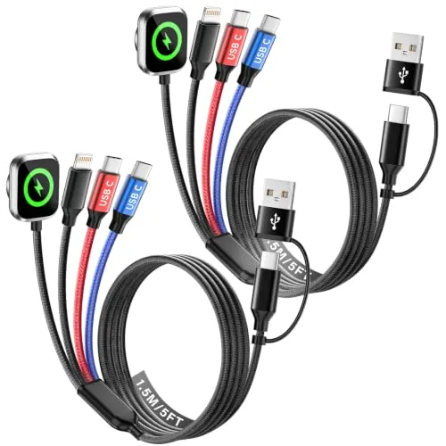MPATIBY 2-Ct 5' 3-in-2 Travel Charging Cables w/ Apple Watch Charger