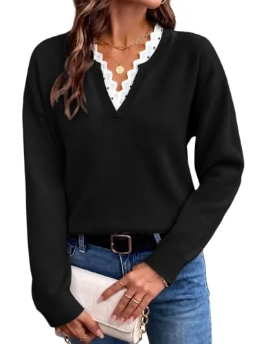 WIHOLL V Neck Long Sleeve Tops