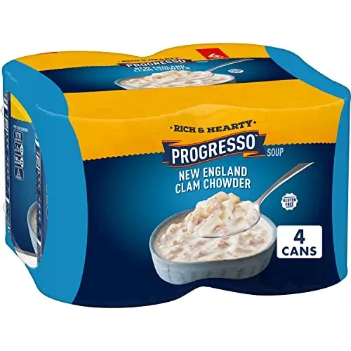 Progresso Rich & Hearty New England Clam Chowder Canned Soup, 18.5 oz, 4 pk