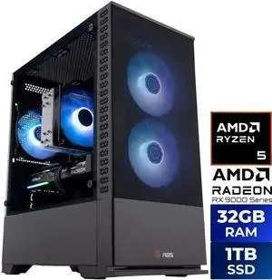 ABS Cyclone Ruby Prebuilt Gaming PC - Windows 11 - AMD Ryzen 5 9600X - Radeon RX 9060 XT 16GB - 32GB DDR5 - 1TB NVMe SSD