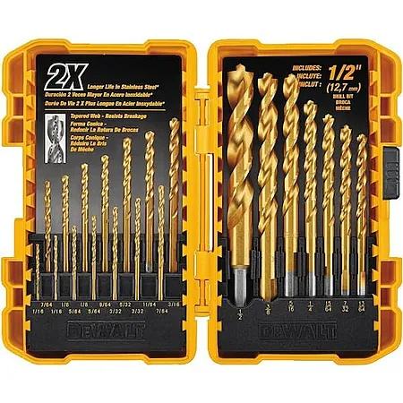 21-Pc DeWALT Titanium Nitride Coated Pilot Point Drill Bit Set