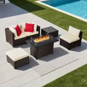 VEVOR 6-Piece Outdoor Patio Furniture Set with 50000BTU Propane Fire Pit Table