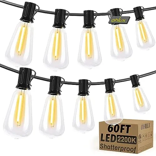 60FT Outdoor Shatterproof Patio String Lights