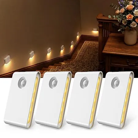 4-Pk EZVALO Rechargeable LED Stair Night Lights w/ Motion Sensor